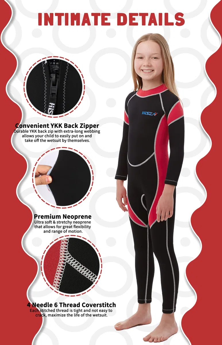 Muta Intera per Bambini, Neoprene 2.5MM con Cerniera Posteriore, per Bambini Ragazzi e Ragazze per Nuoto, Subacquea, Snorkeling, Surf, SUP