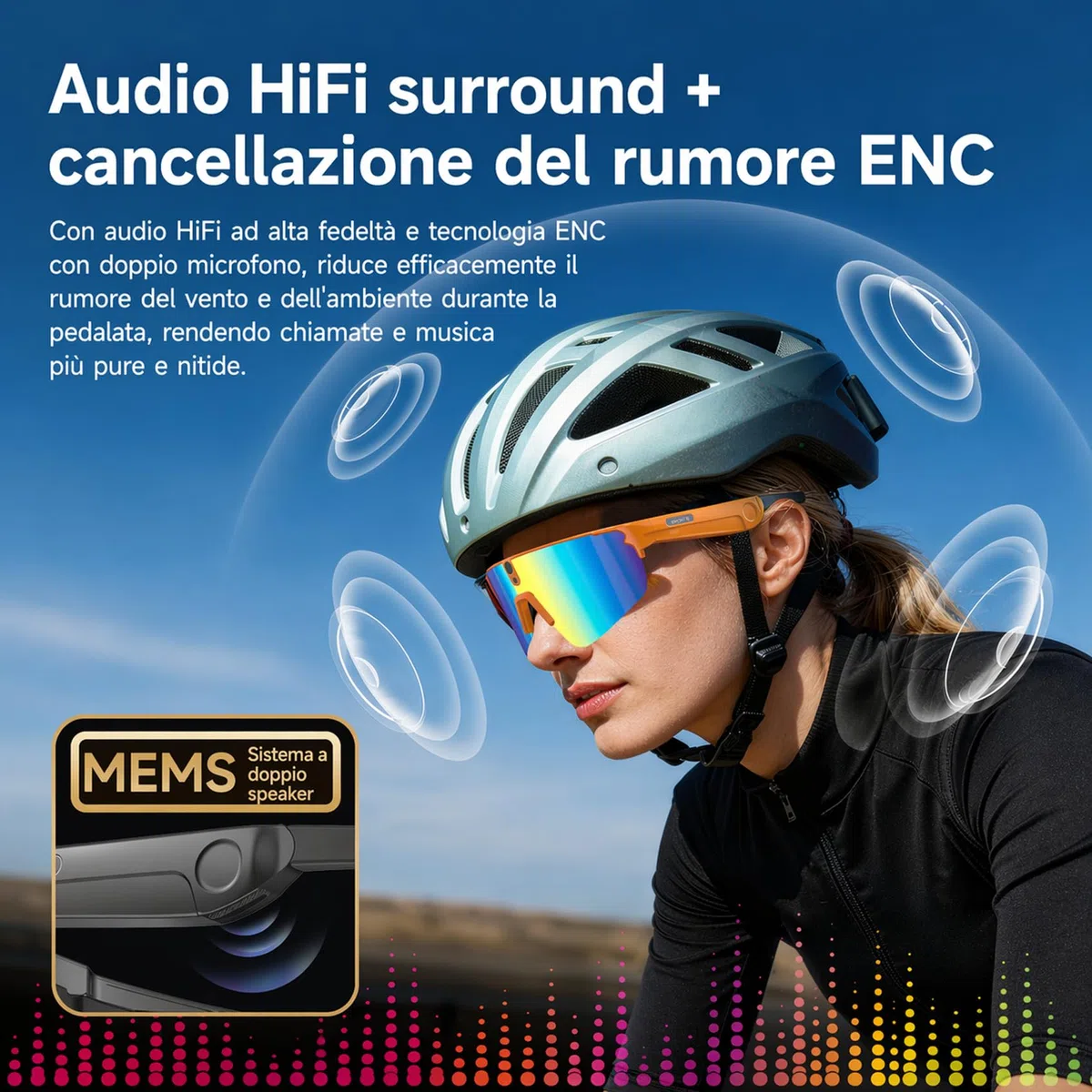SINOTE'CA Occhiali Smart AI per Ciclismo, Smart Glasses con Fotocamera 8MP, Video HD, Stabilizzazione a 6 Assi, WiFi, Bluetooth 5.4, Audio Open-Ear, Traduzione in Tempo Reale, UV400, Uomo Donna