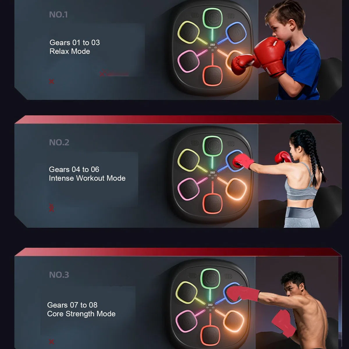 Macchina da Boxe Musicale Intelligente, Elastico in PU Bluetooth Montato a Parete LED Opzione Livello di velocità Bersaglio da Boxe Elettronico per Adolescenti Adulti