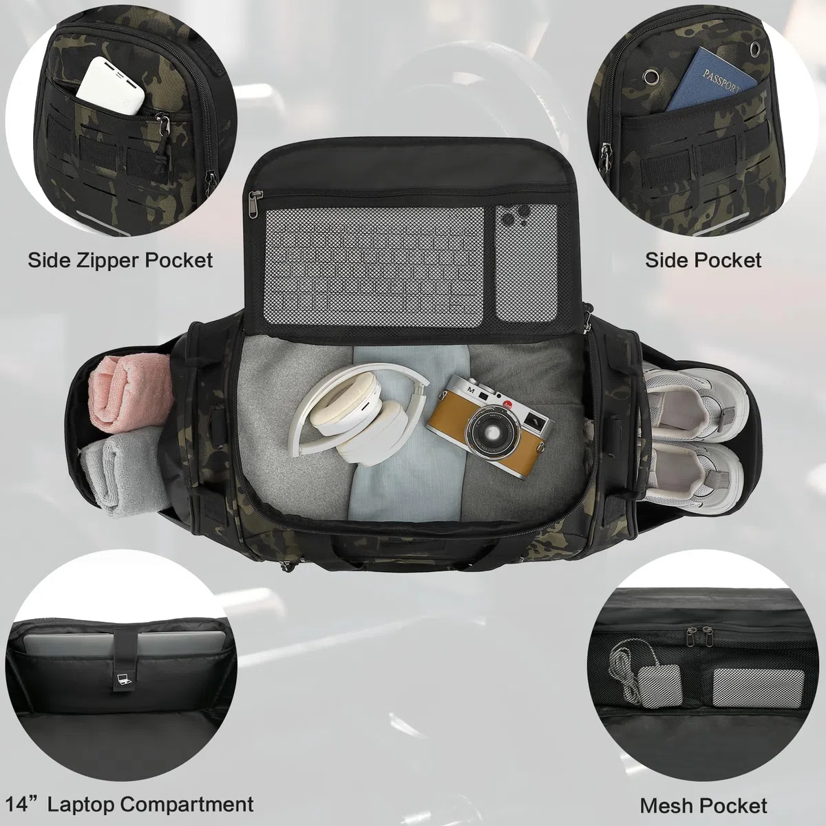 Borsone sportivo per uomo e donna, mimetico, 23 Inch, Borsa da palestra tattica per uomo 45L Militare Sport Duffle Bag