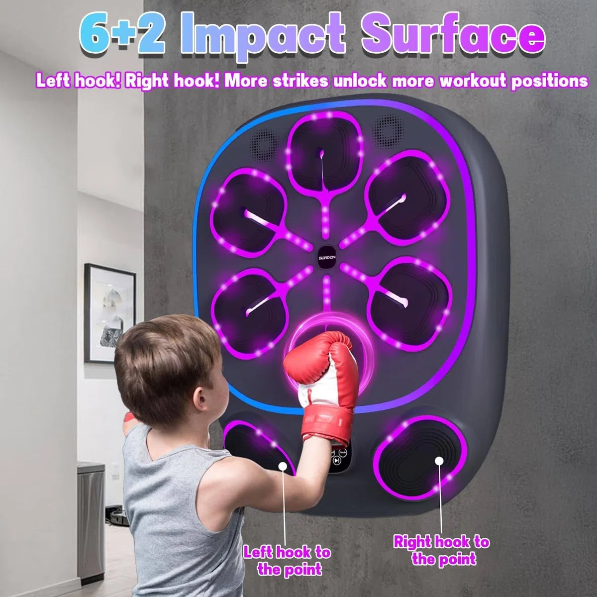Music Boxing Machine - Sacco da boxe da parete con 8 zone di destinazione, sincronizzazione smartphone, contatore LED e design portatile per allenamento in palestra a casa
