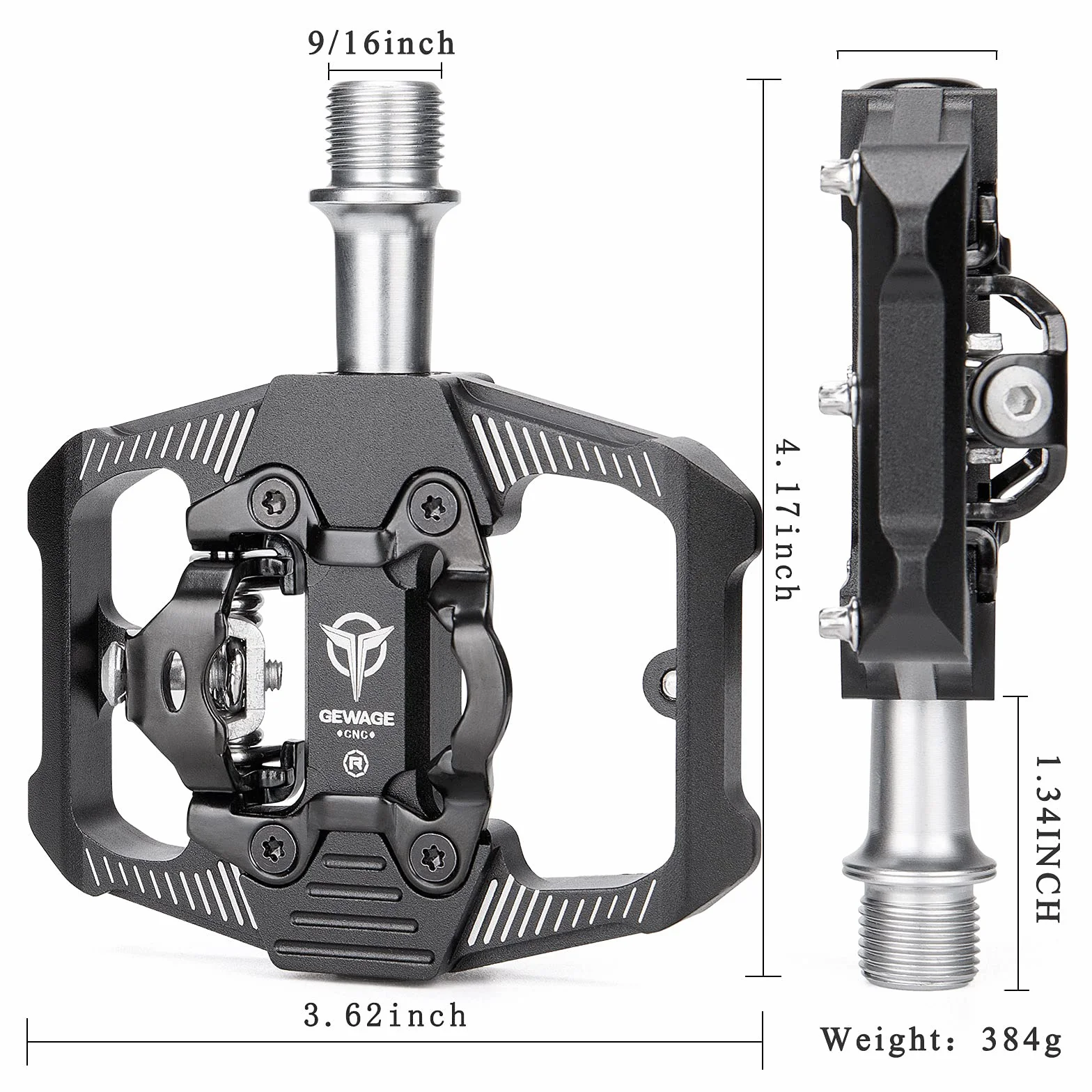 GEWAGE Pedali per bicicletta SPD, pedali per mountain bike, doppio lato SPD, piattaforma antiscivolo, con 3 cuscinetti, pedali in alluminio leggero, 9/16", con inserti per MTB, bici da strada