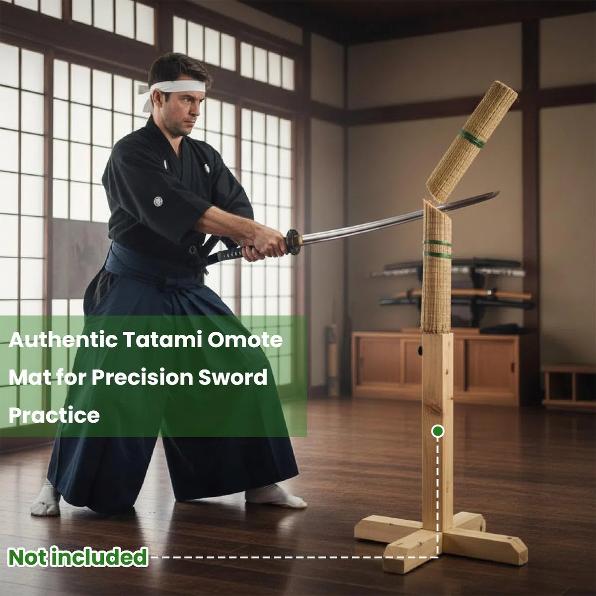 Tameshigiri - Tappetino per tatami, bersaglio per pratica di taglio spada giapponese, 180 x 86 cm, realizzato in autentica paglia per allenamento di arti marziali samurai