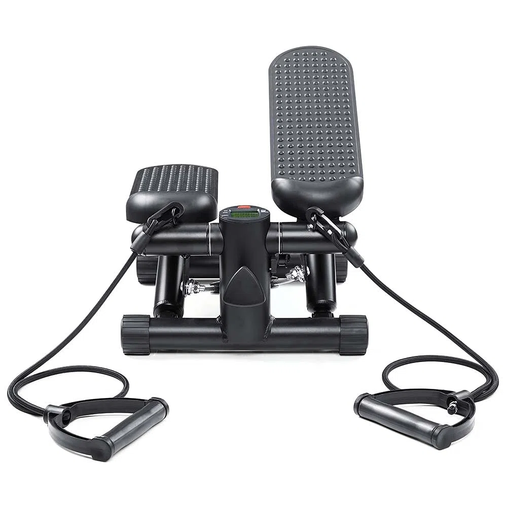 BAKAJI Stepper Allenamento Fitness Cardio Gambe Pancia Fianchi con Display LCD Calorie Tempo e Manubri Elastici Allenamneto Braccia Spalle Struttura in Acciaio Inox Pedali Antiscivolo