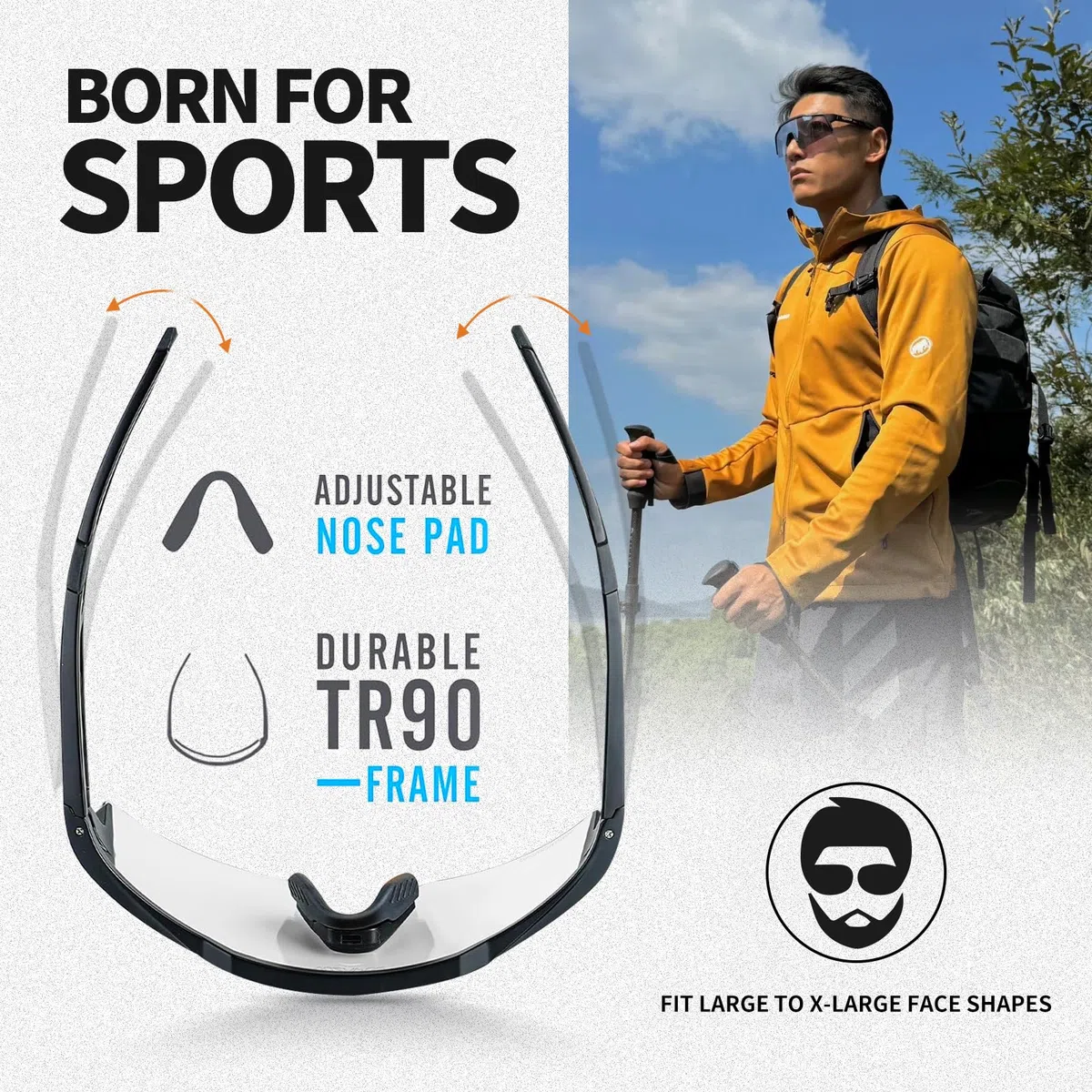 Photochrome Sport Occhiali da Sole XL Uomo Donna TR90 Occhiali da Bici Occhiali da Bici Baseball Corsa Escursionismo