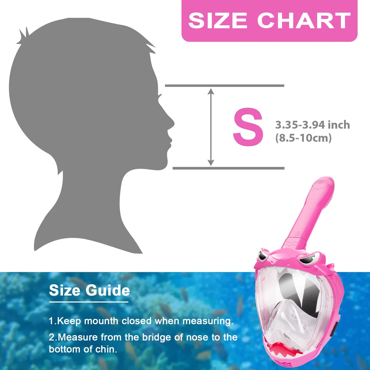 Zipoute Snorkel Full Face Snorkel Mask for Kids, Kids Snorkeling Set 180 Degree Panoramic View, Safe Anti-Leak Anti-Fog, Foldable Dry Top Snorkeling Gear for Kids Adult