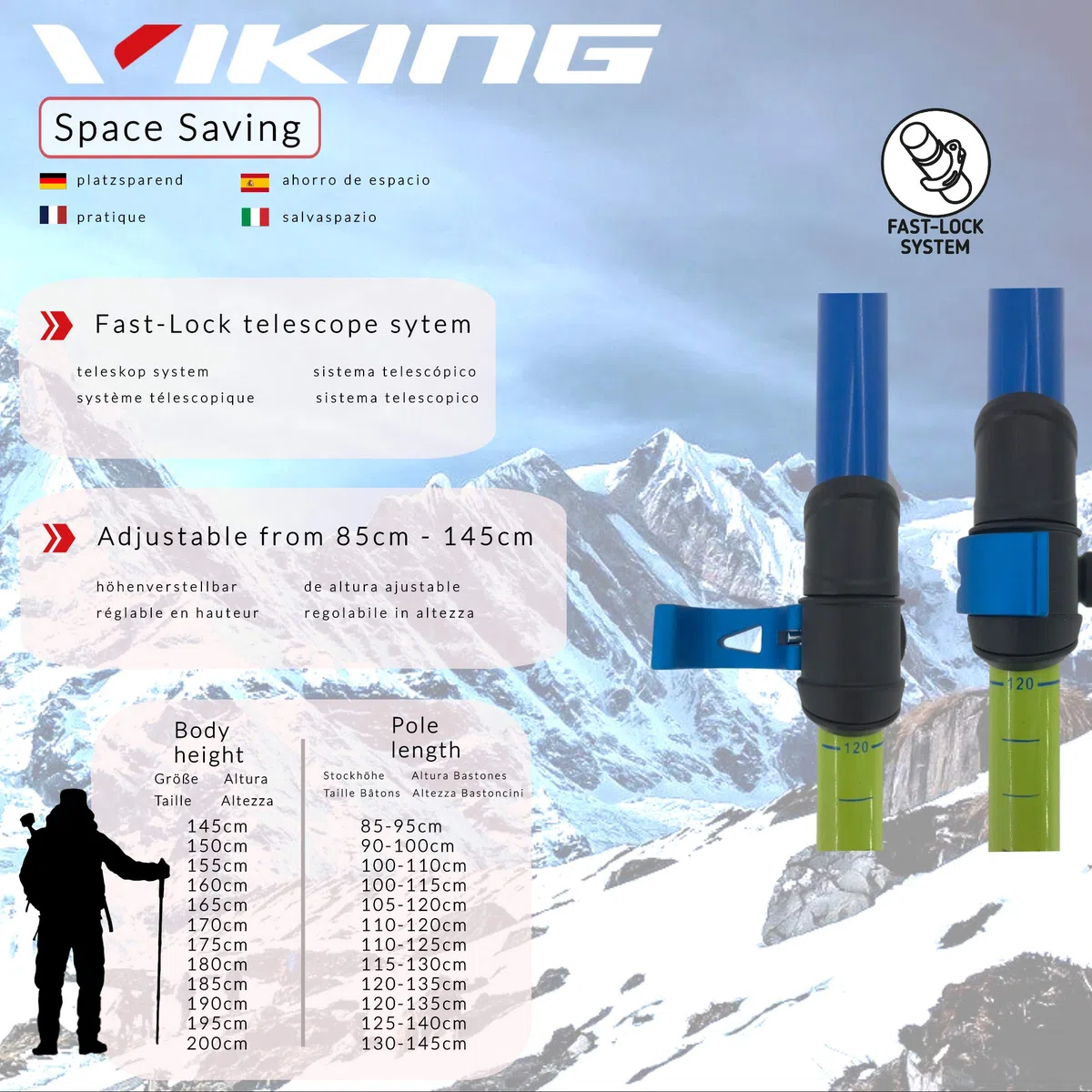 VIKING LUMI PRO - Bastoncini da trekking in carbonio, telescopici, in carbonio, telescopici, per escursionismo, trekking, da donna e da uomo