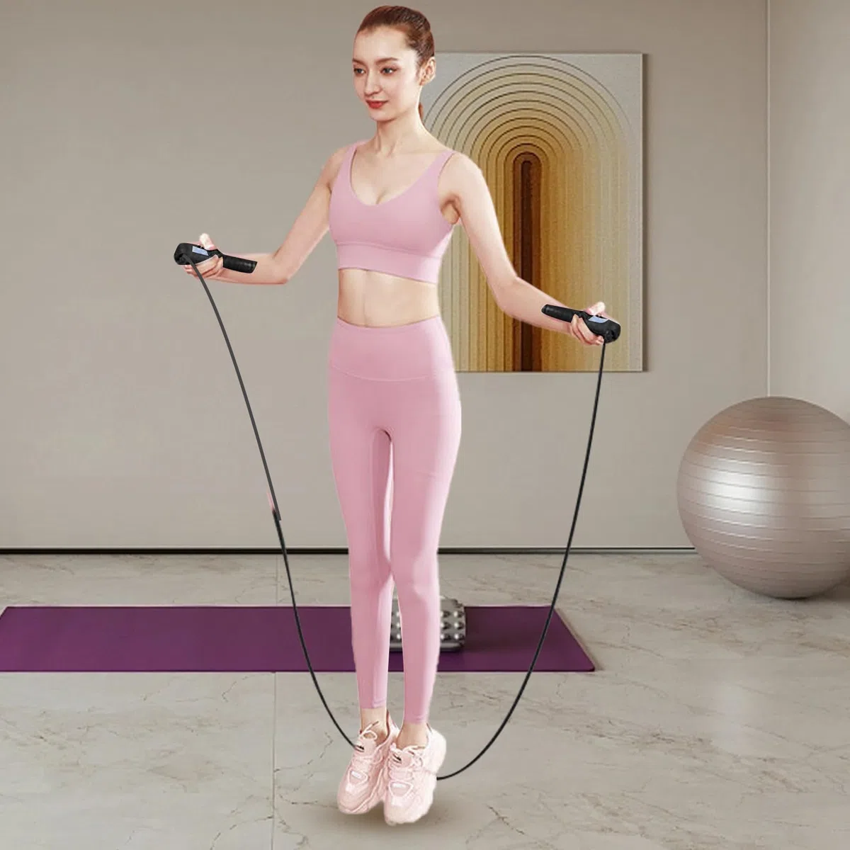 Corda per saltare con contatore, salto di velocità, brucia grassi regolabile con promemoria calorie, intelligente per esercizi di fitness, allenamento, palestra, MMA, boxe (rosa)