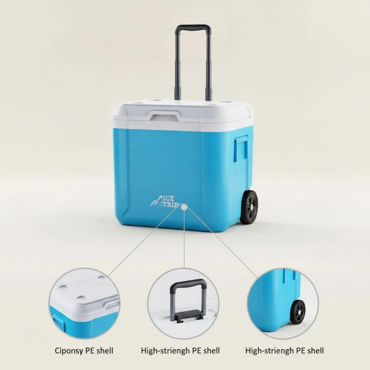 Frigo Portatile con Ruote Grande Capacità Ghiacciaia Portatile con Ruote Facile da Trasportare Scatola Termica per Campeggiatori, Famiglie, Barbecue