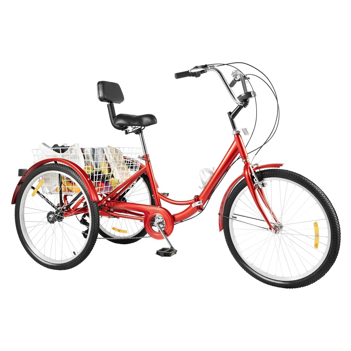 24 pollici, triciclo pieghevole, 7 marce, 3 ruote, con cestino della spesa e luce LED, bicicletta per adulti con portabottiglie e altezza regolabile