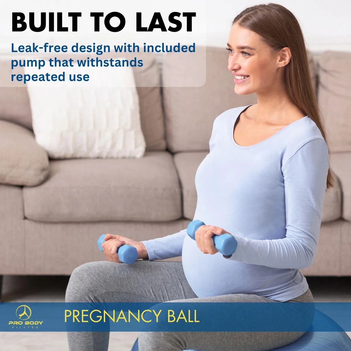 ProBody Pilates Palla per il parto – Palla per esercizi di gravidanza con libro, palla da yoga per esercizi prenatali e postnatali, palla per gravidanza