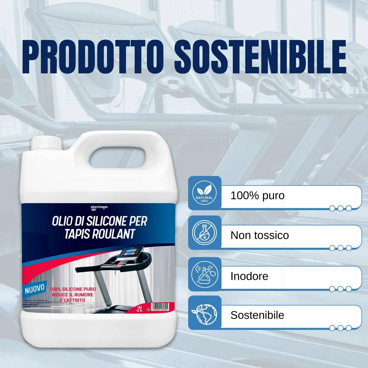 Plantawa Olio per tapis roulant da corsa 2L | Lubrificante silicone nastro da corsa. Ideale per palestre, nastri domestici. Applicazione precisa. Adatto a tutti i tapis roulant.