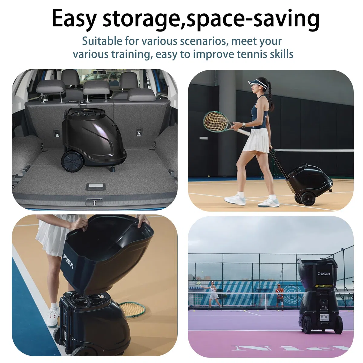 PUSUN Padel-9001 PRO-【Macchina per palline da paddle Premium】 150+ capacità | Velocità 20-140 km/h | 35 punti di atterraggio | Batteria 7-10 ore | Controllo APP (nero)