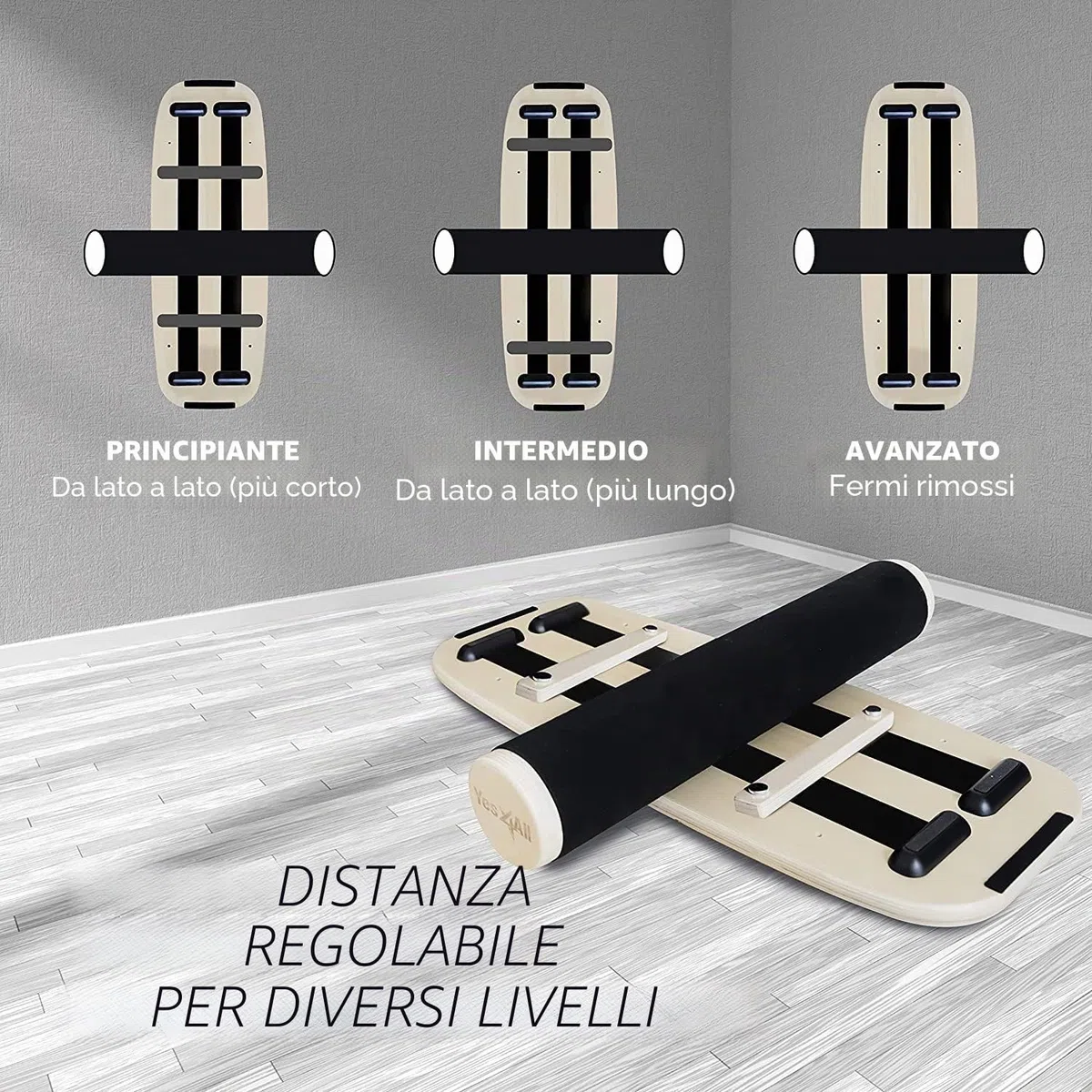 Yes4All Balance Board Trainer, superficie liscia e rullo rivestito in TPE spesso; tavola da allenamento in legno per tutti i livelli di allenamento, stabilità e forza del core