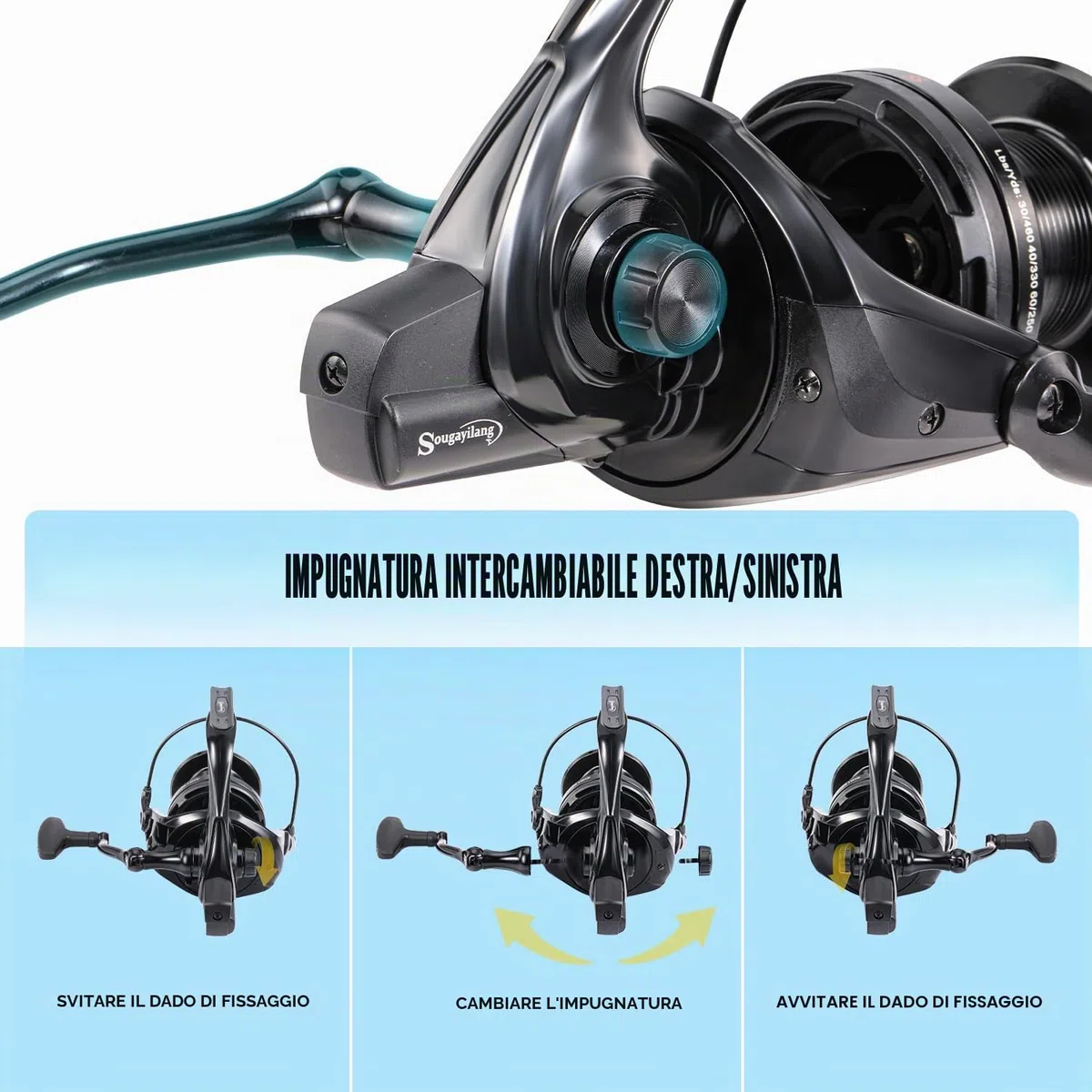 Sougayilang Mulinello da pesca surf, 11+1BB in acciaio inox, 10000 serie Super Powerful Drag, bobina di capacità di condotta sovradimensionale per acqua salata o acqua dolce pesce gatto carpa pesca
