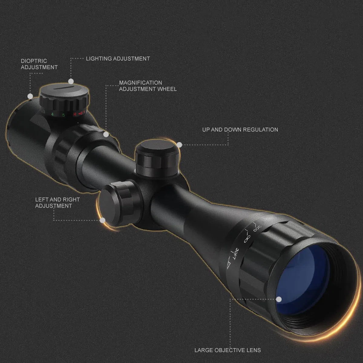 Paike 4-16x40 AOE Rifle Scope Mirino Illuminato Rosso e Verde con Supporto