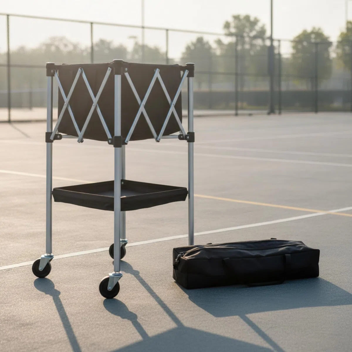 Carrello Porta Palloni Pieghevole Contenitore Cesto Attrezzatura in Lega di Alluminio Struttura, Carrello Da Tennis Modello C Piccolo + Borsa Portaoggetti [Telaio In Lega Di Alluminio]