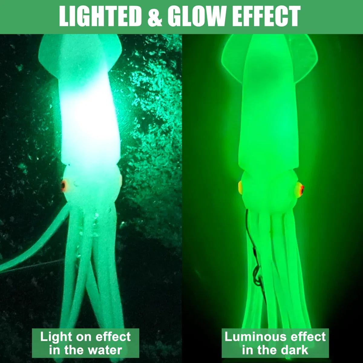 Esche da pesca per calamari in acqua salata, esche a LED illuminate per calamari, morbide, per pesca a traina, calamari, luci lampeggianti, per halibut, lingcod, sgombro, tonno striper
