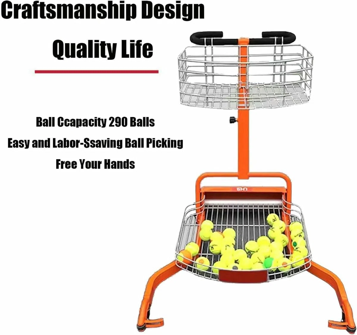Carrello per raccogliere palline da tennis, cestino automatico per raccogliere fino a 290 palline da tennis, comoda attrezzatura per raccogliere le palline