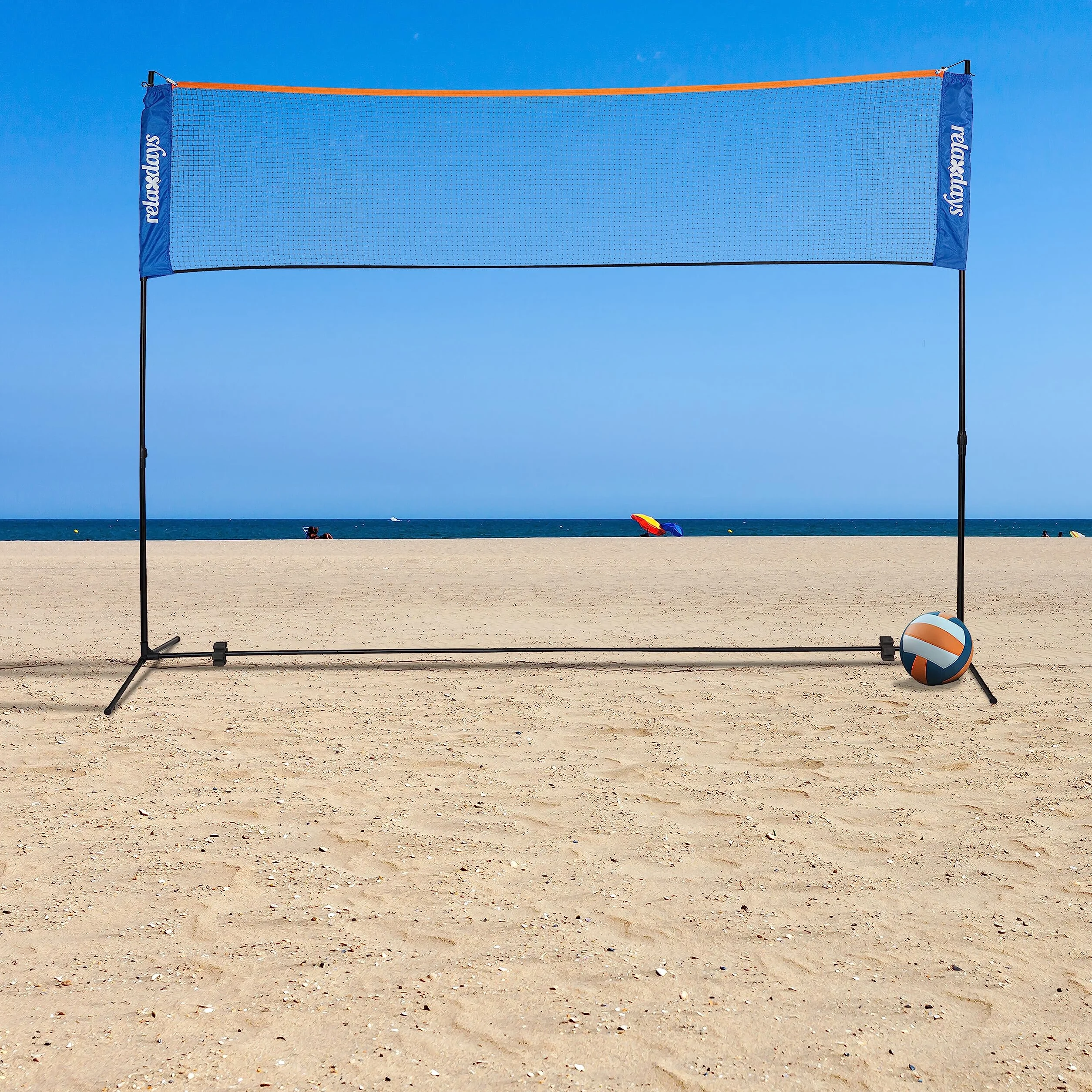 Relaxdays Rete da Badminton, Regolabile in Altezza fino a 225 cm, Campo Beach Volley Portatile, con Custodia, Nero Blu
