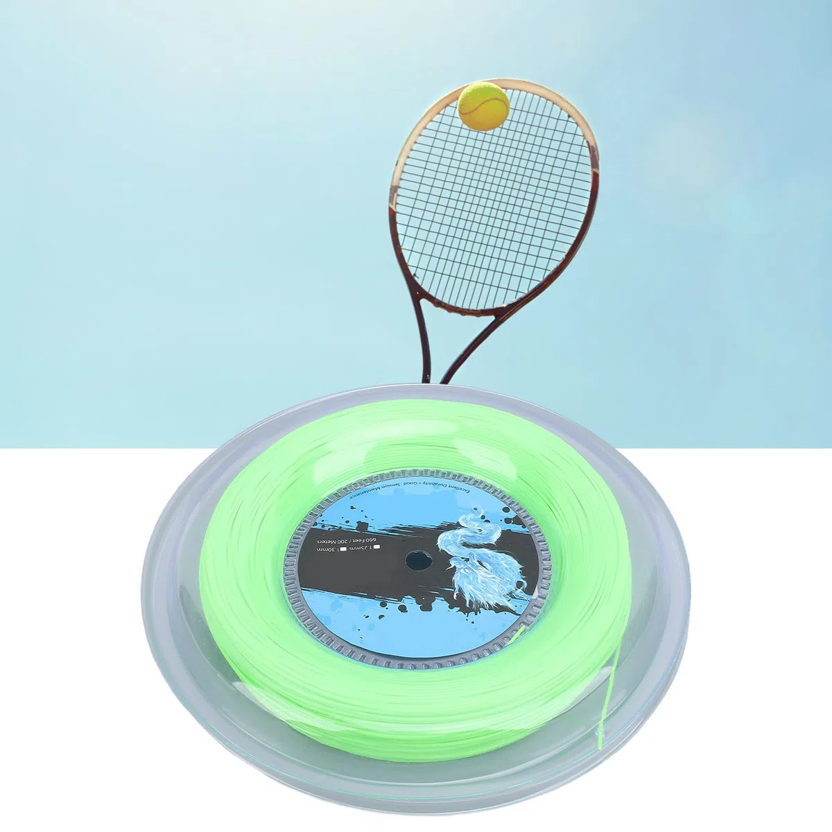 Fockety Corda da Tennis in Poliestere, Corda per Racchetta da Tennis su Bobina da 200 M per Allenamento Verde Fluorescente, Corda da Tennis in Poliestere Super Morbida Corda da Tennis