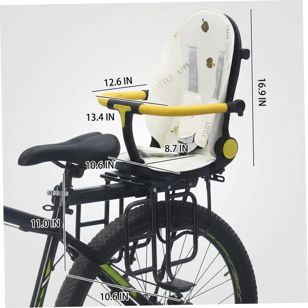 Seggiolino Posteriore per Bicicletta per Bambini, Sicuro e Confortevole, con Schienale reclinabile e Design Pieghevole per riporlo Facilmente - Beige