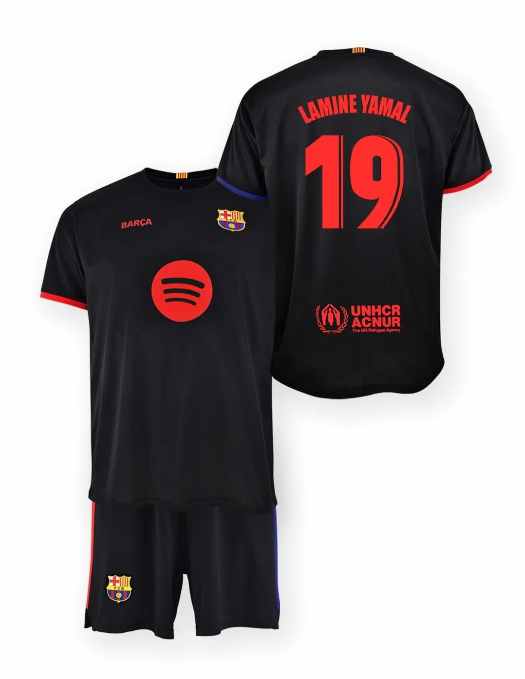 FC Barcelona Set T-shirt e pantaloni 2ª EQ 2024/25 - Licenza Dorsal 19 LAMINE YAMAL bambino taglia 8 anni, Nero , 8 Anni