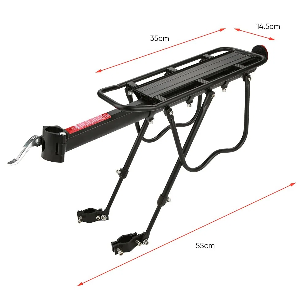 Portapacchi Posteriore per Bicicletta, Alluminio, Mountain Bike, con Riflettore, Carico Massimo 25 kg, Nero