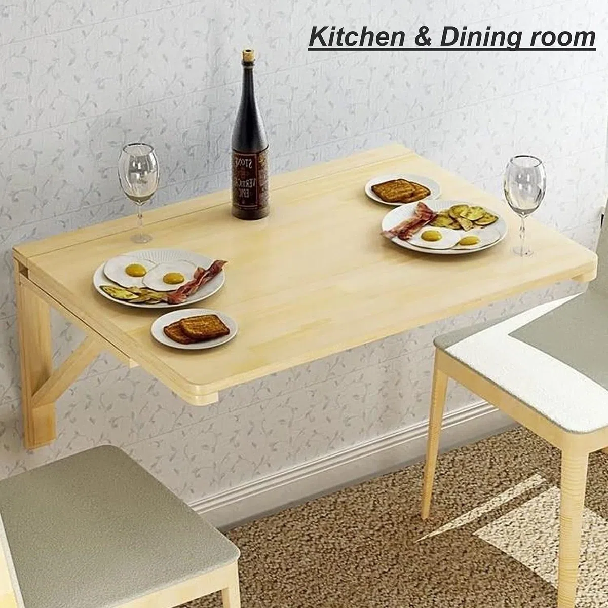 XJBTBA Scrivania Pieghevole a Parete per Cucina e Ufficio Tavolo Galleggiante Compatto salvaspazio 80x60 cm Sala da Pranzo Pieghevole Versatile e postazione di Lavoro per Computer per la casa