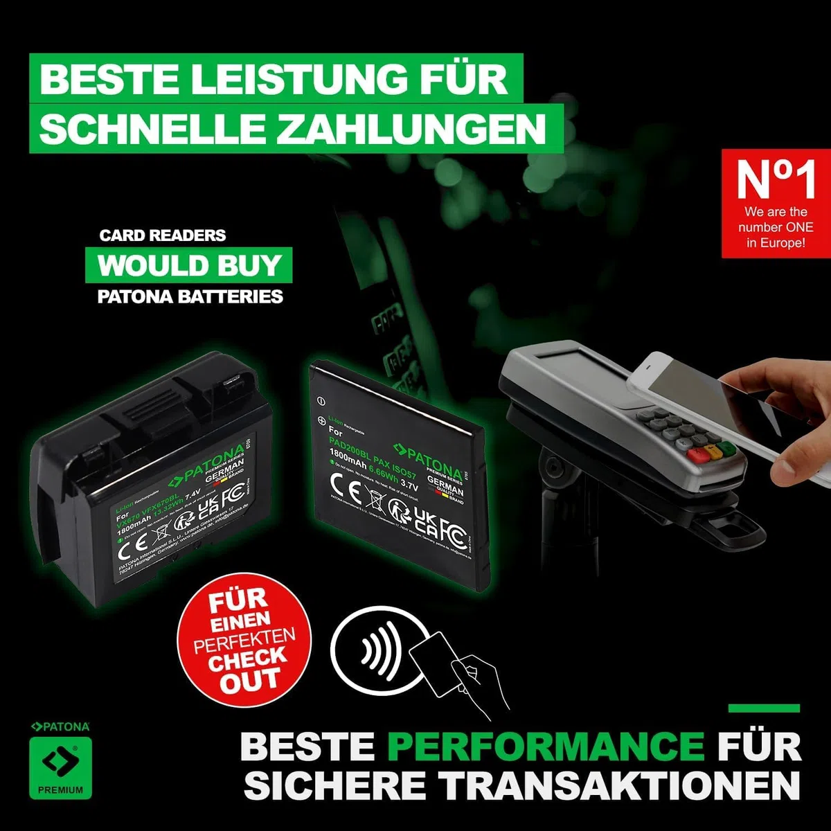 PATONA Batteria Premium per Zebra MC2180, MC2100, MC21, MC21XX | ricambio per Zebra BTRY-MC21EAB0E | 3,7 Volt, 2400 mAh, 8,88 Wh | tipo: ioni di litio | scanner manuale codice a barre | ricambio di