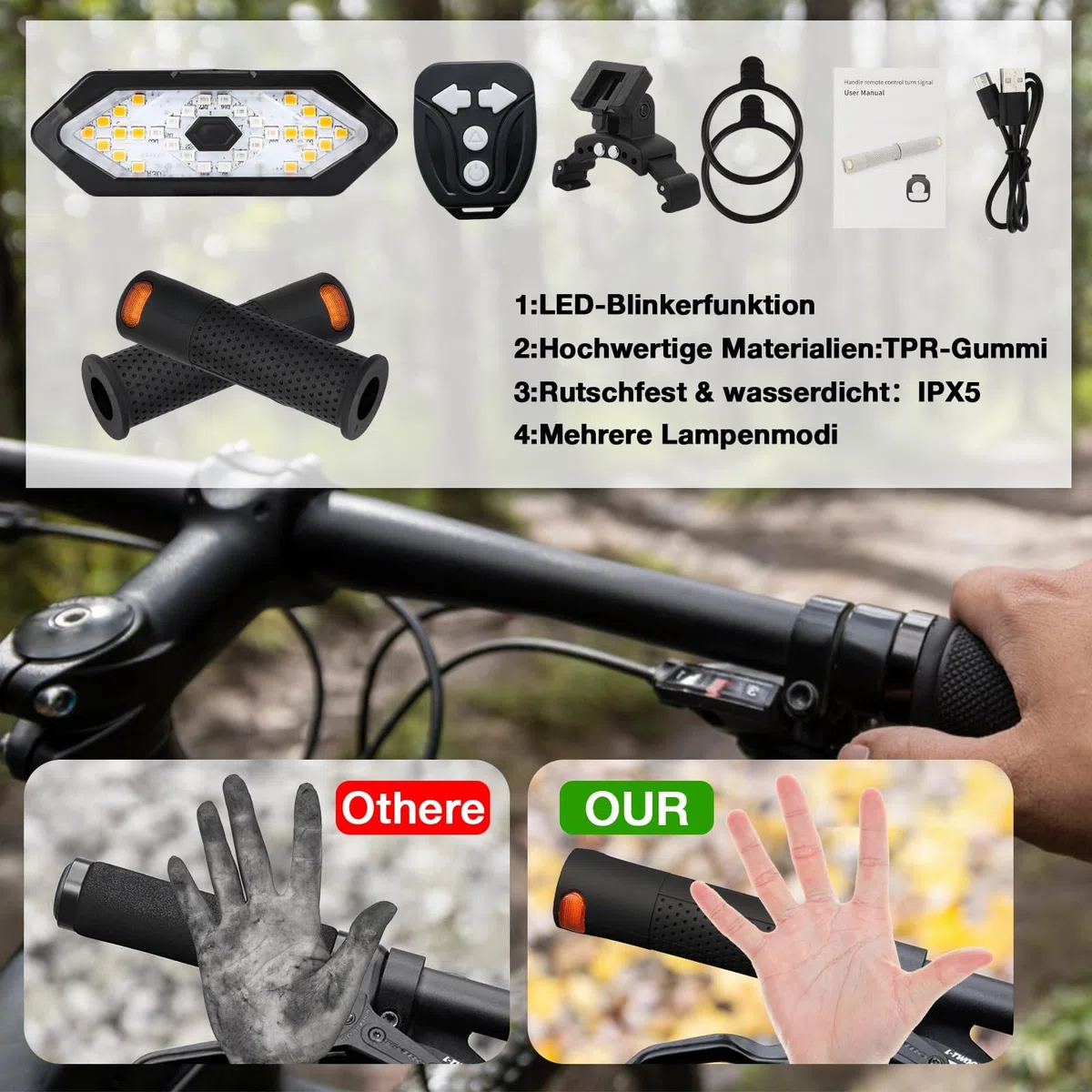 E Scooter Freccia Manico con Luce & Telecomando USB, Controllo 2 Frecce Scooter per Xiaomi M365/Pro2/1S Ninebot ES1/ES2/ES4/G30, Accessori Scooter
