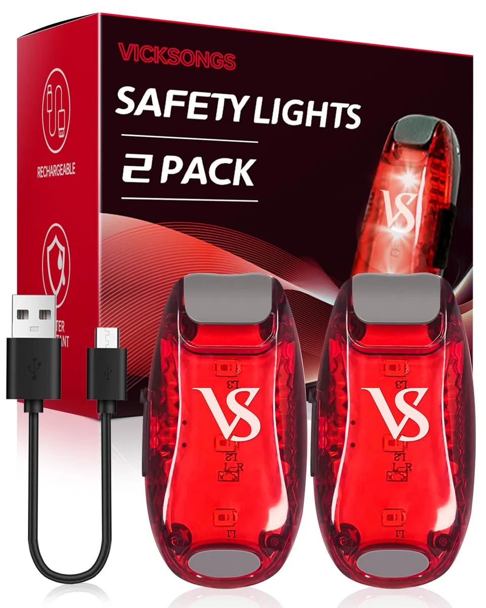 VICKSONGS 2pcs Luce Running Ricaricabile USB - Luci Bicicletta LED, Luce Stroboscopica, Luce da Corsa di Sicurezza, Accessori Bici da Corsa, Running Accessori
