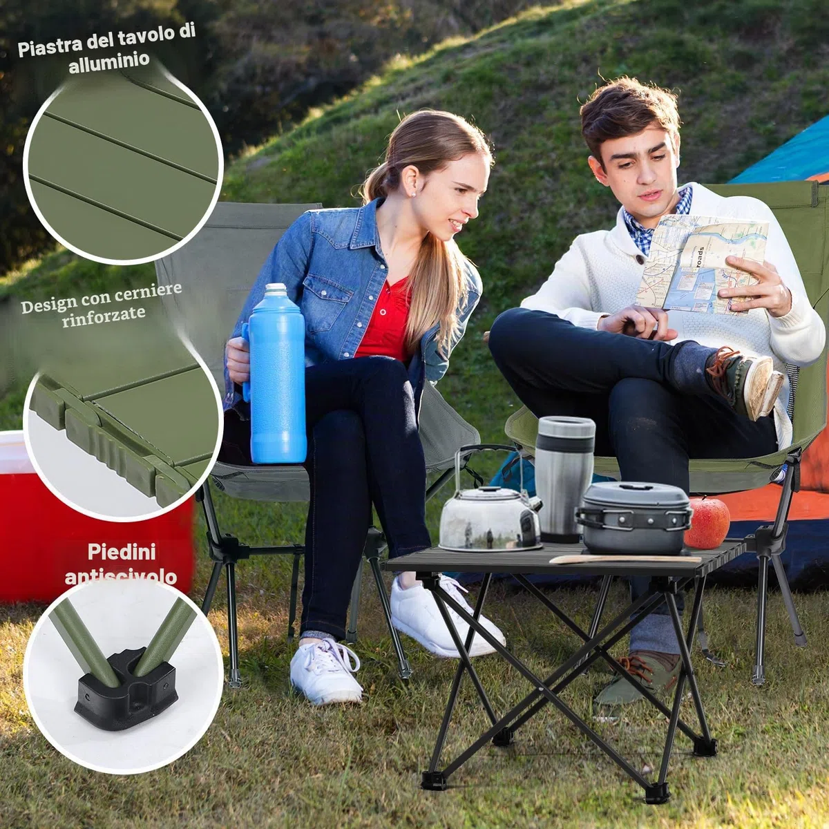 Tavolino Pieghevole Piccolo Leggero, Alluminio Tavolo Pieghevole da Campeggio con Borsa, Tavolino da Spiaggia Esterno Picnic Barbecue Viaggi, Negro