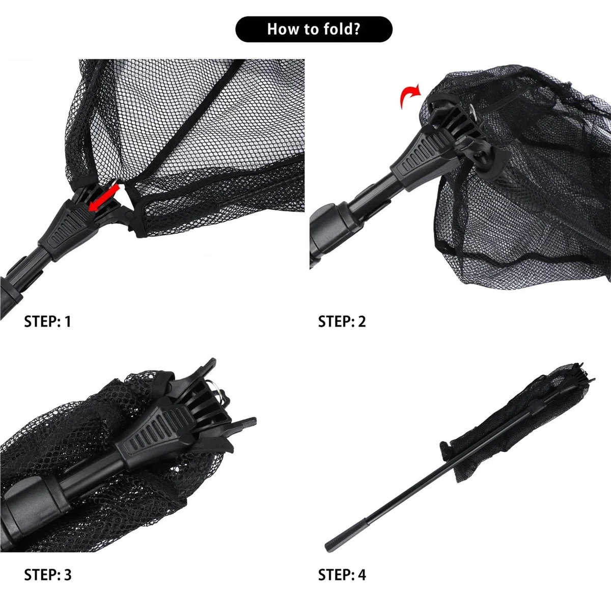 Guadino Pesca Telescopico Guadino da Pesca Pieghevole, Asta Telescopica in Alluminio, Maglia Fine da 4 Mm, Maniglia Antiscivolo Portatile