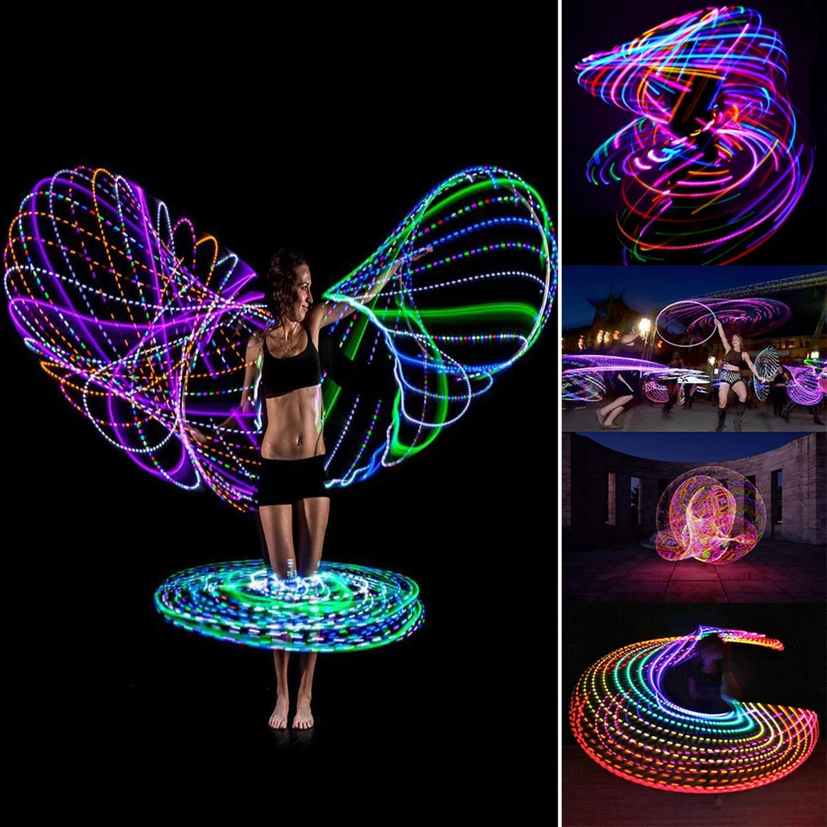 Hulas Hoop per bambini a partire dai 6 anni e adulti per fitness, danza, esercizio, riduzione del peso, luce a LED， luce brillante