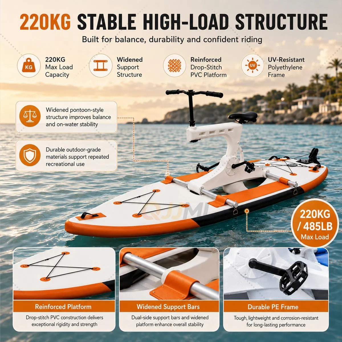 Bicicletta Acquatica Gonfiabile per Adulti | Bicicletta a Pedali con Guida a Basso Impatto/PVC Rinforzato | Pedalò Parco Acquatico per Acque, Spiaggia & Noleggio Commerciale Orange