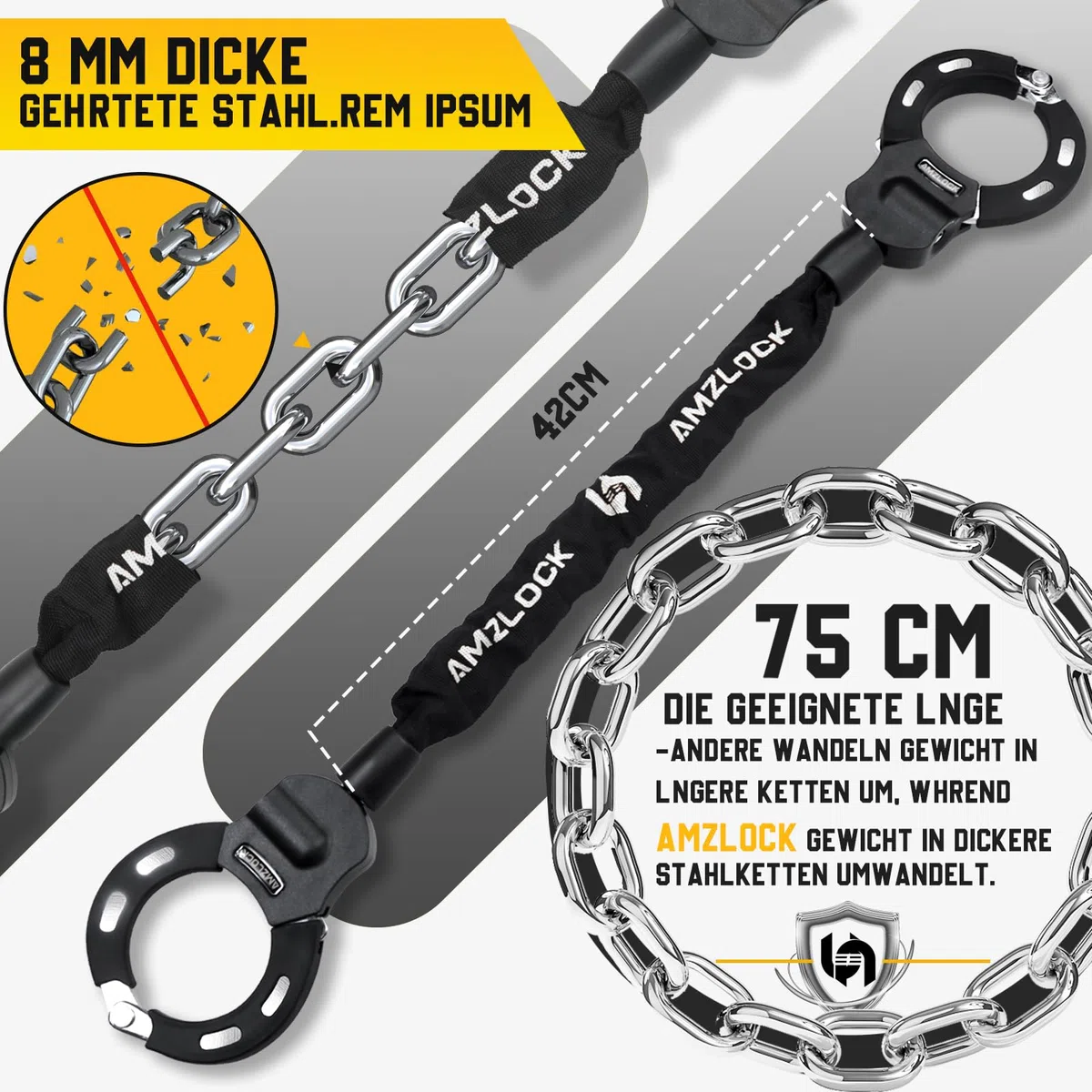 Lucchetto a Catena Antifurto, Lucchetto per Scooter con Borsa Impermeabile e Chiave, Accessori Monopattino Elettrico, Serrature a Manetta per Scooter, Mountain Bike, Moto, Carrelli