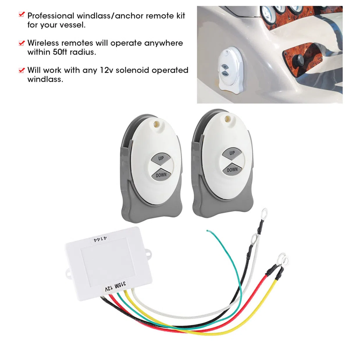 KIMISS Kit di Controllo Remoto per Verricello Wireless, Telecomando per Ancoraggio Salpa Ancora Interruttore Wireless Regolatore di Assetto Accessorio per Vela per Barche Marine 2 Trasmettitore