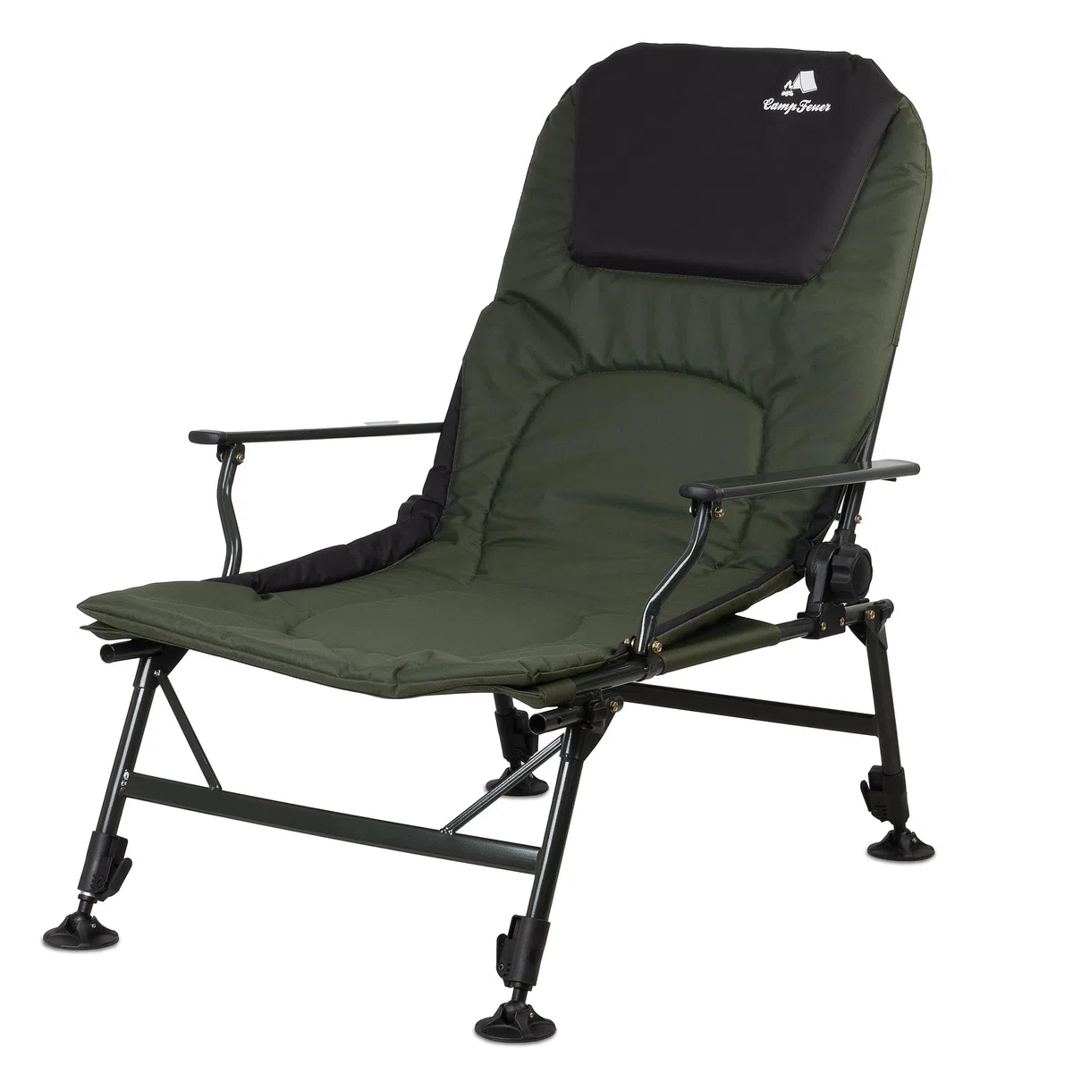 CampFeuer Sedia da Pesca 2 in 1 Verde Oliva | Sedia da Campeggio Regolabile in Altezza | Sedia da Carpa Pieghevole con poggiapiedi | Outdoor Travelchair per Campeggio, Tenda, Pesca