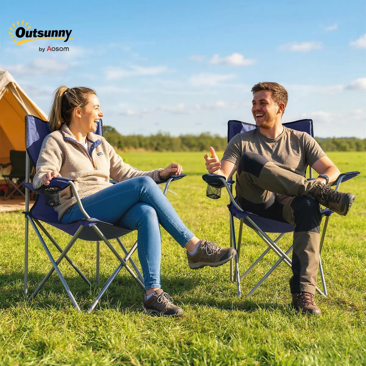 Outsunny Set 2 Sedie da Campeggio per Adulti con Borsa, Blu Scuro | Sedia Pieghevole da Campeggio, Portabicchieri, 120 kg, Giardino, Pesca, Sport, Richiudibile