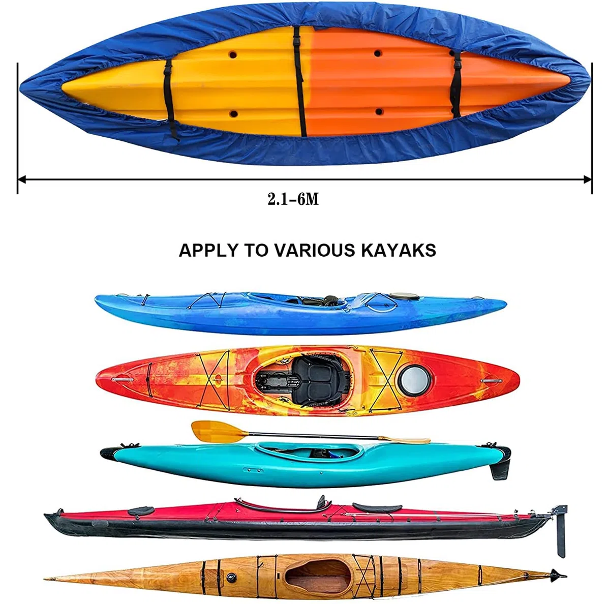 Schleuder Copertura per Kayak, Copercio per Barca di Canoa da 2.1m a 6m, Antipolvere Impermeabile di Stoccaggio Resistente UV, Sport Outdoor