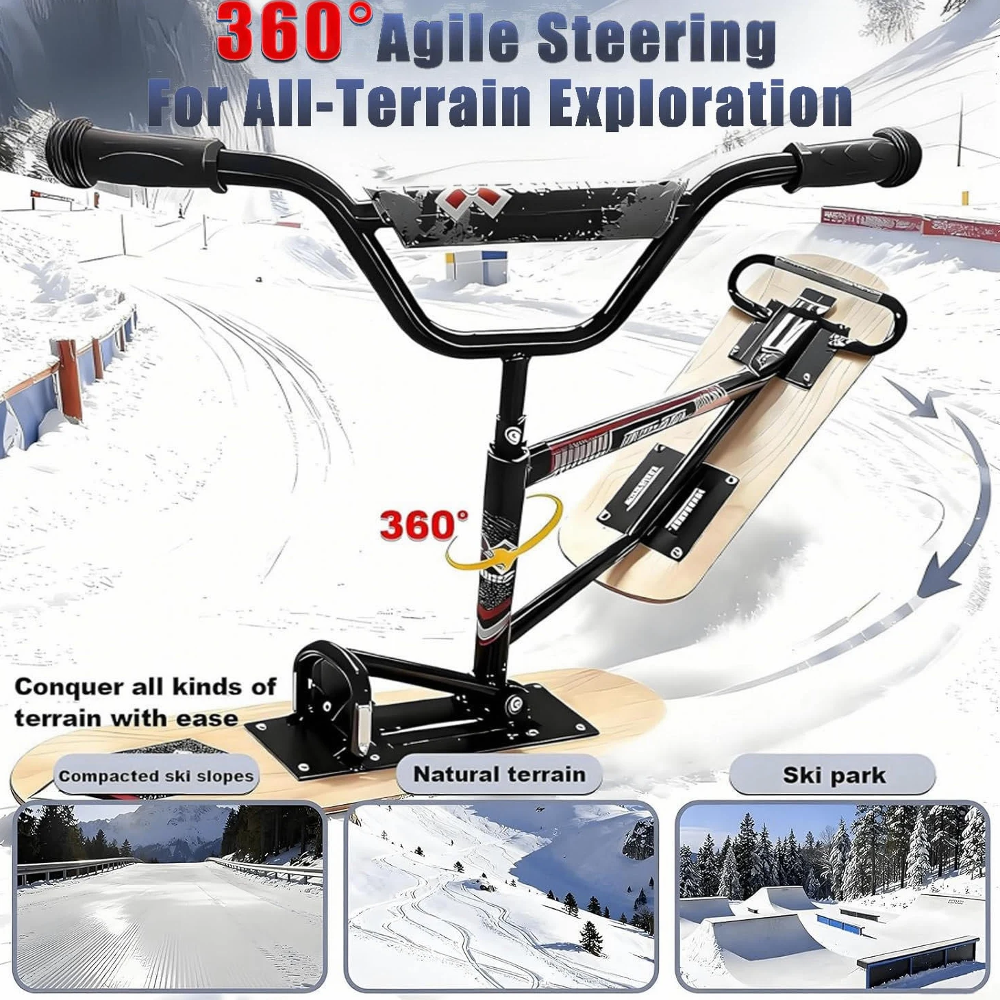 Slitta da neve aggiornata con rotazione a 360° e carico di 150 kg / 330lbs, elica di neve professionale per tutti i terreni per adulti e ragazzi, sicura, resistente, leggera e divertente avventure