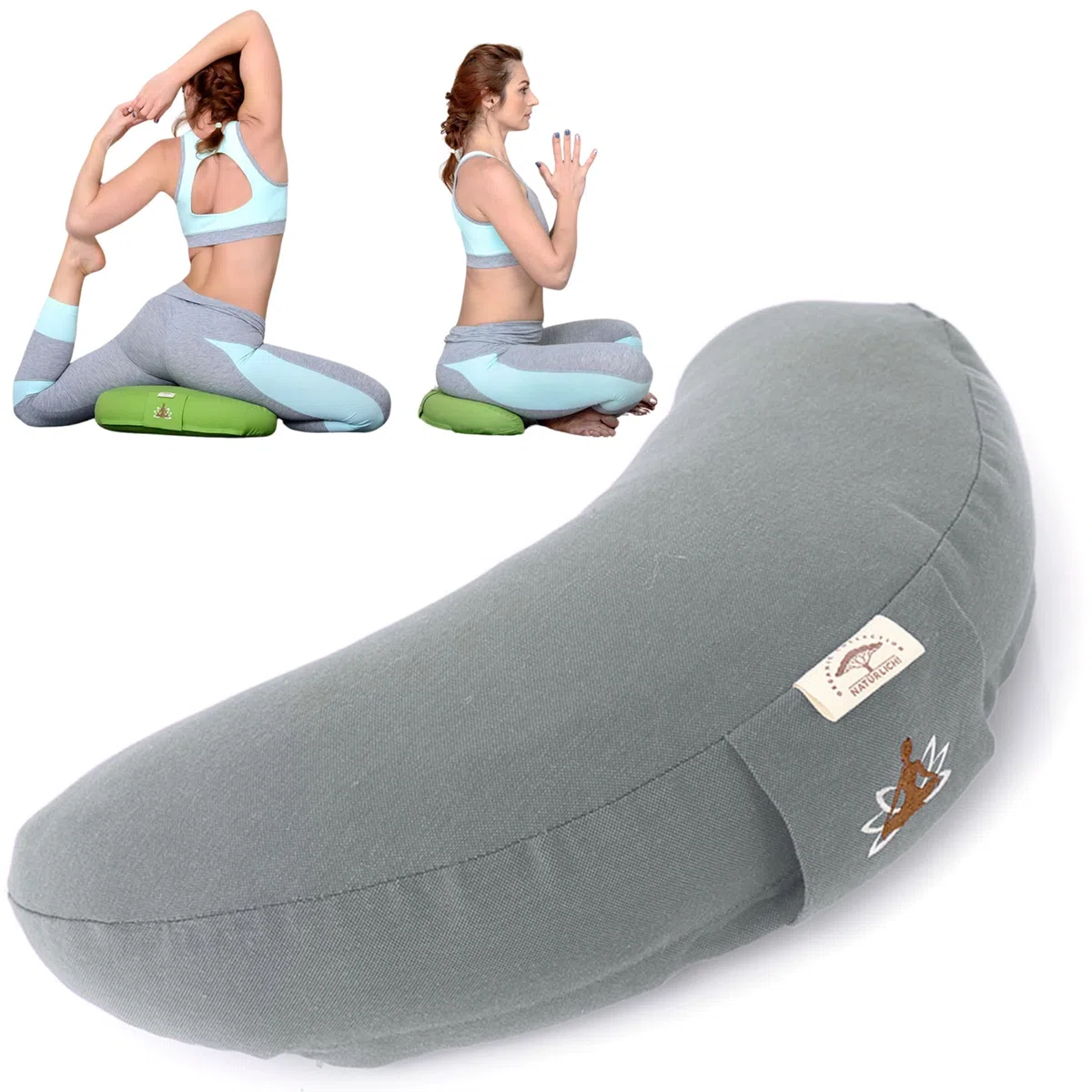 sei Design - Cuscino da Yoga con Imbottitura in Grano saraceno, 46 x 25 x 10 cm, Colore: Grigio