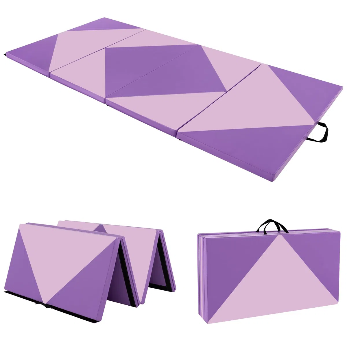 GYMAX Tappetino da Ginnastica Pieghevole, 240 x 117 x 5 cm Materassino da Allenamento Portatile Spesso 5 cm, con Imbottitura Impermeabile e Manici, per Indoor Outdoor Palestre Casa