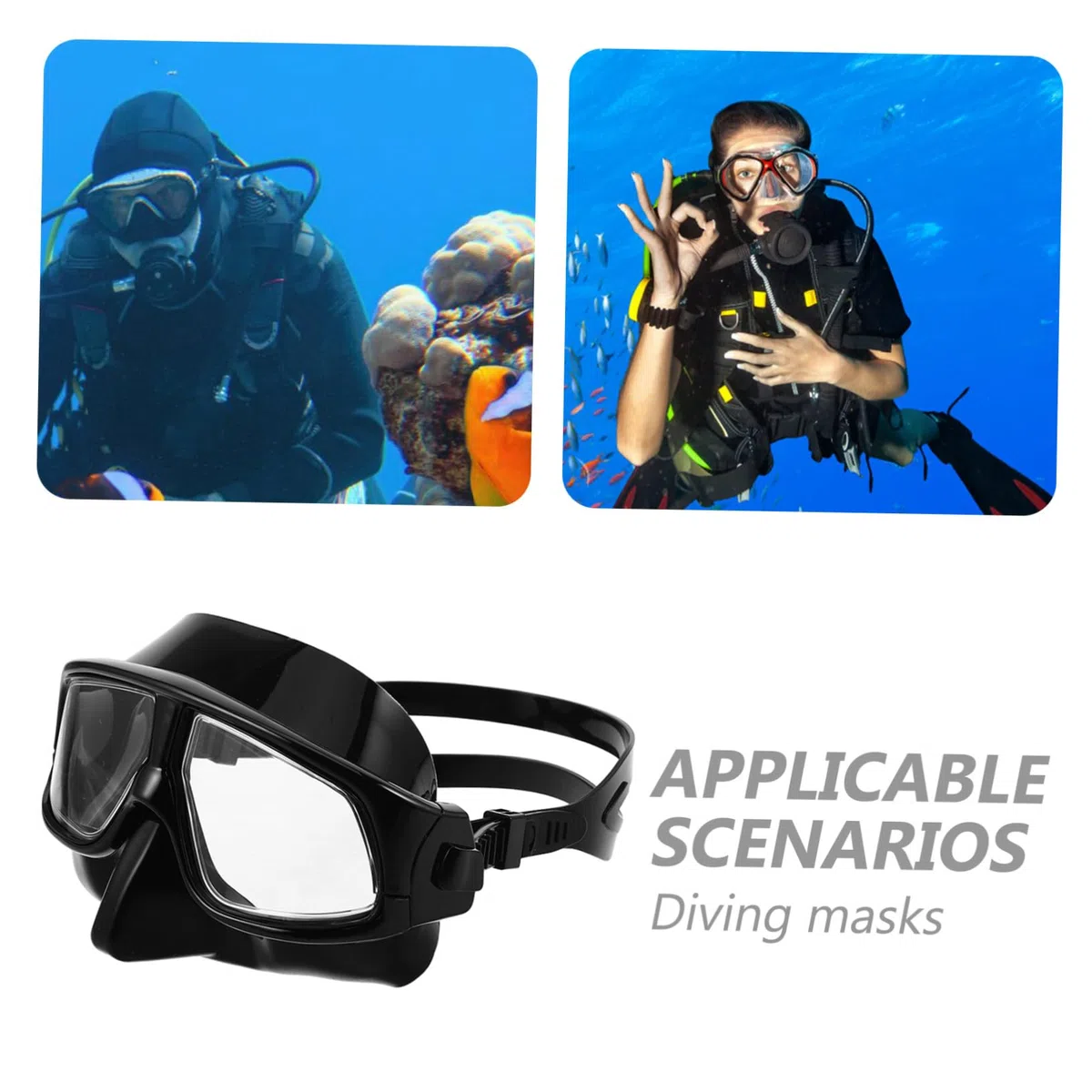 Maschera Subacquea Nera in Silicone con Cinghia Regolabile | Campo Visivo Esteso a Volume Ridotto, per Snorkeling e Nuoto in Piscina, per Adulti