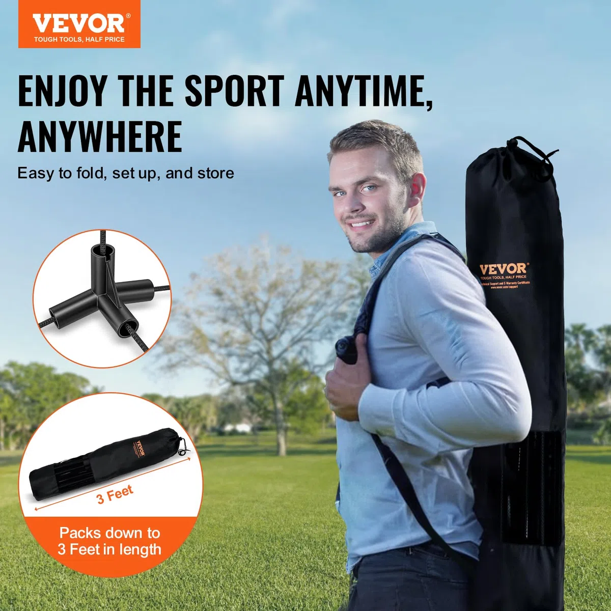 VEVOR Rete da Badminton Pallavolo Tennis, Set di Rete Pickleball Pieghevole Nylon Portatile, Regolabile Altezza, Facile da Installare con Pali Borsa, Uso Interno Esterno, 302 x 155 x 103 cm