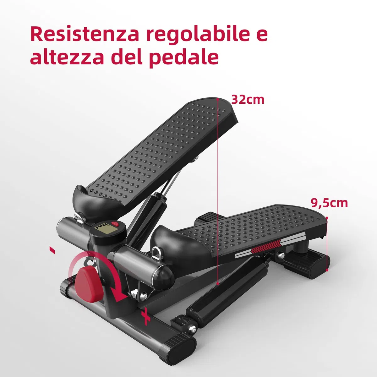 ST1 Mini stepper per casa, 2 in 1 Up-Down Swing Stepper con Power Ropes, display LCD, resistenza regolabile, allenamento gambe e braccia, silenzioso e compatto, carico massimo 100 kg