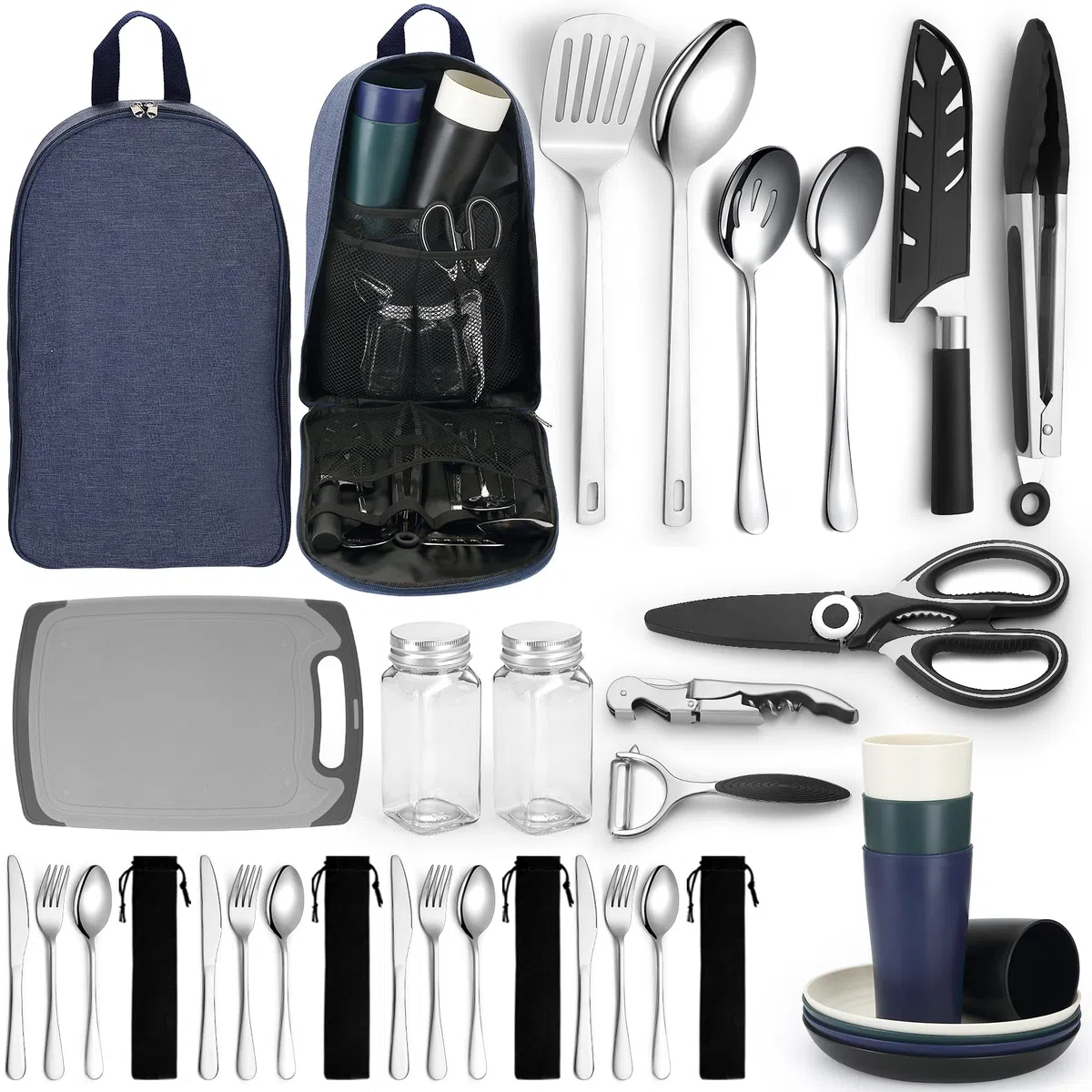 HOMQUEN Camping Essential Attrezzatura da tavola da Campeggio, Utensili da Cucina da Campeggio Camper Accessori da Campeggio, Escursioni all'aperto, Picnic, Barbecue Regali, Strumenti da Campeggio