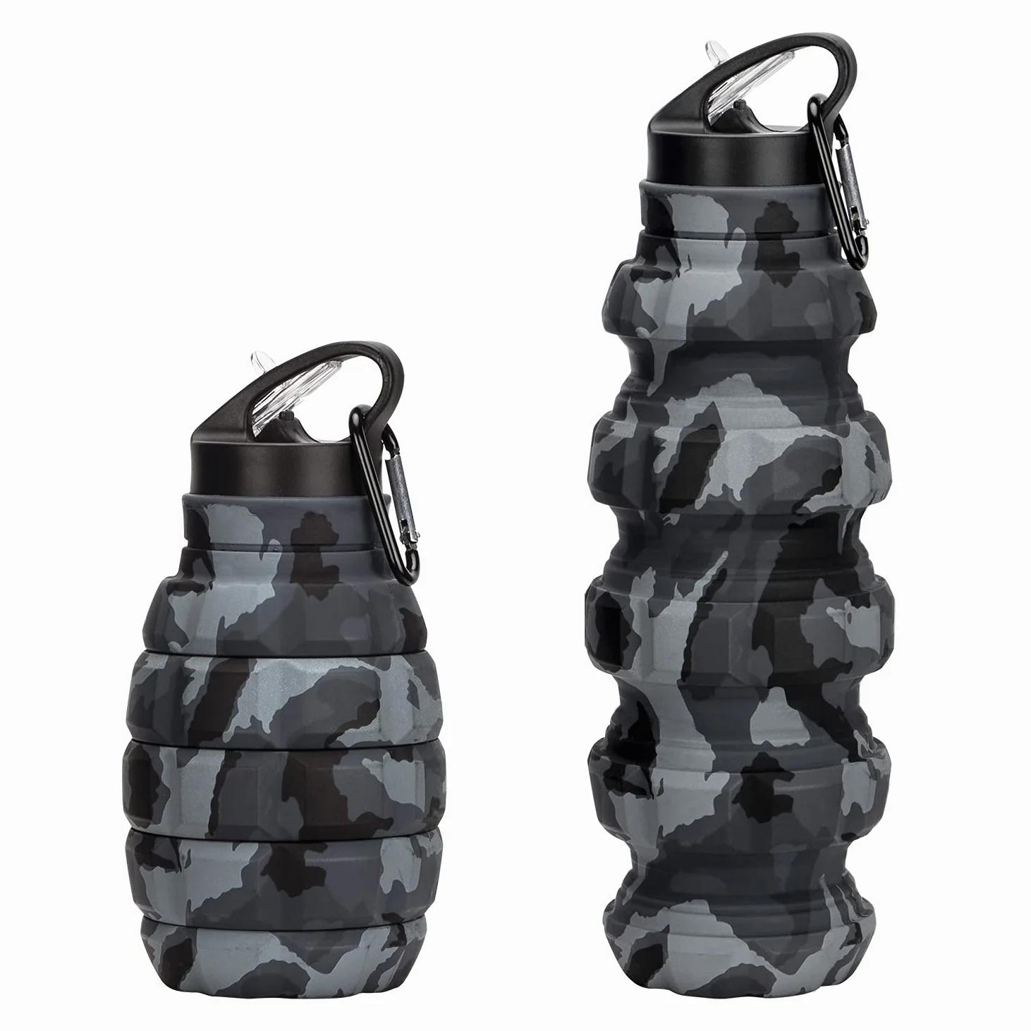 Borraccia da Viaggio Pieghevole 20 oz, Borraccia Riutilizzabile Senza BPA In Silicone Pieghevole Per Palestra Campeggio Escursionismo, Borracce Sportiva Portatile A Prova Di Perdite Con Moschettone
