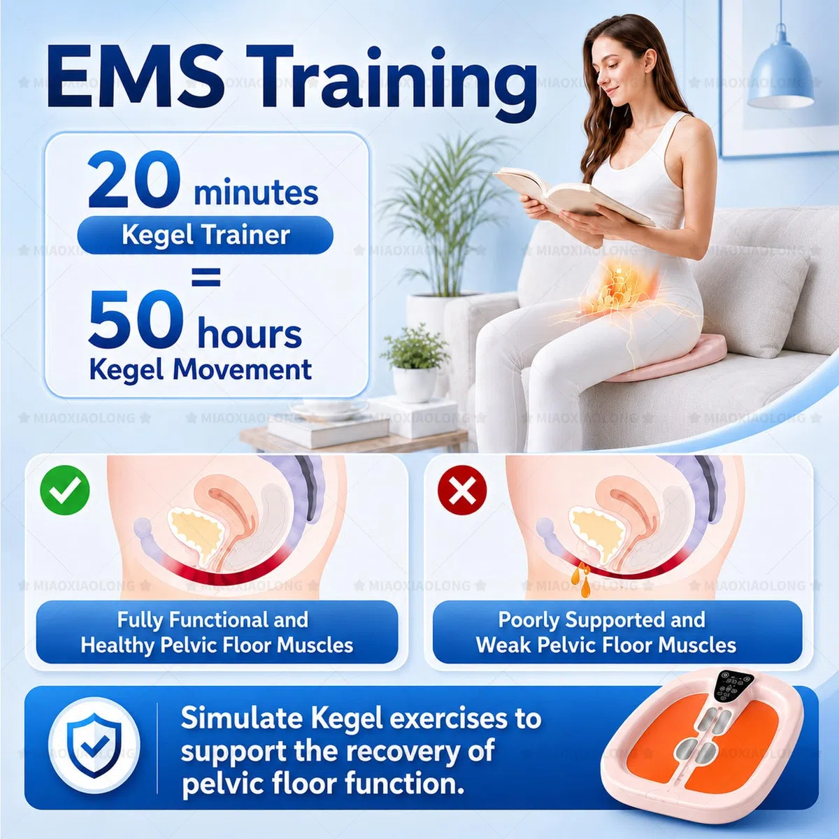 MIAOXIAOLONG Dispositivo Esercizio Pavimento Pelvico Conveniente, 1 Sessione = 15 Min di Allenamento, Alternativa Terapia Postpartum Ospedaliera per Donne